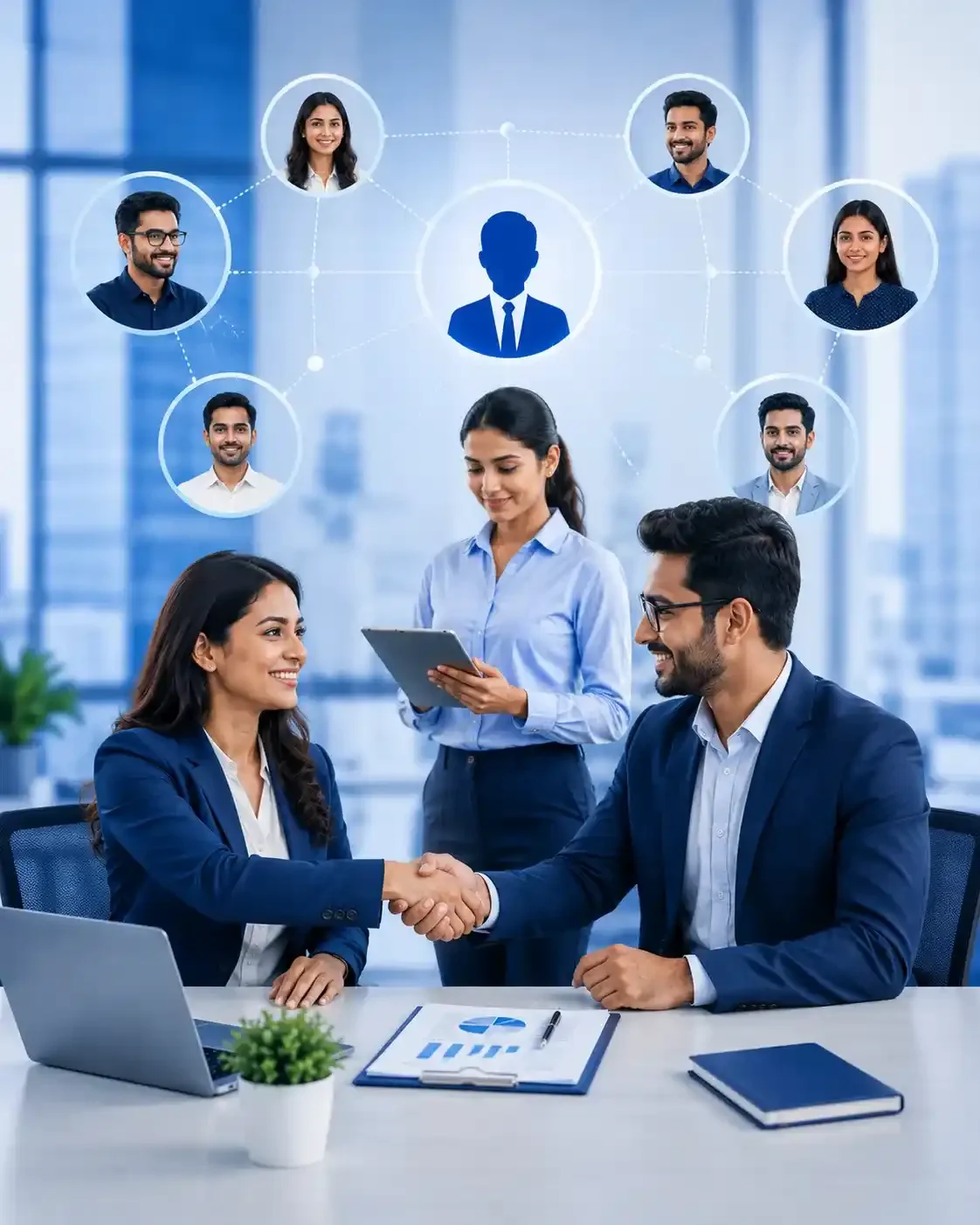 Professionals collaborating on a contract staffing engagement