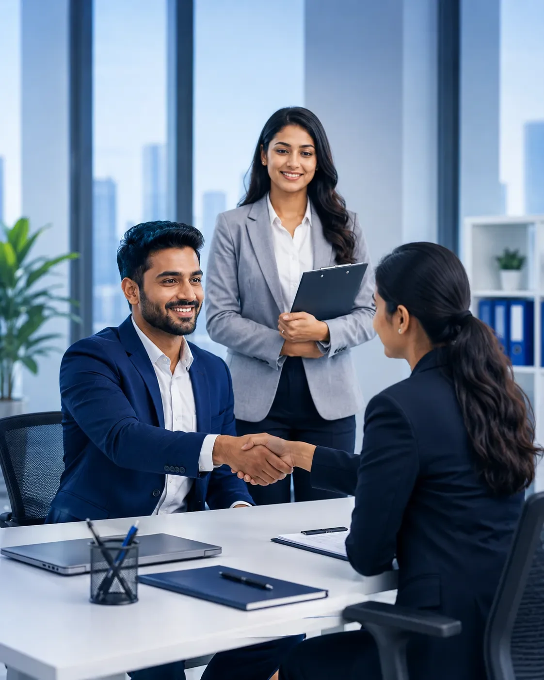 Professionals collaborating in a direct hire workplace